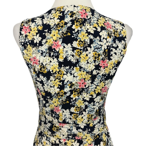 CHARTER CLUB | Navy White Yellow Sleeveless Floral Belted A-Line Midi Dress XS - Picture 8 of 15